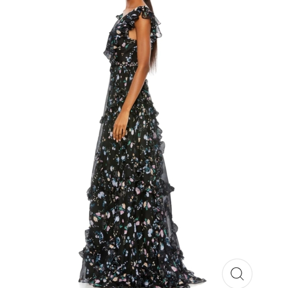 Black mac duggal flower v neck dress ruffle - Picture 4 of 4